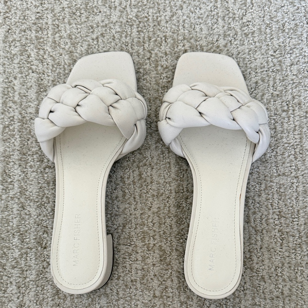 Marc Fisher Ivory Braided Slide Sandals
